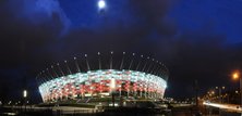 Oświetlona elewacja Stadionu Narodowego w Warszawie - 05.01.2012