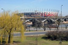 Panorama Stadionu Narodowego w Warszawie zza Wisły - 10.04.2012